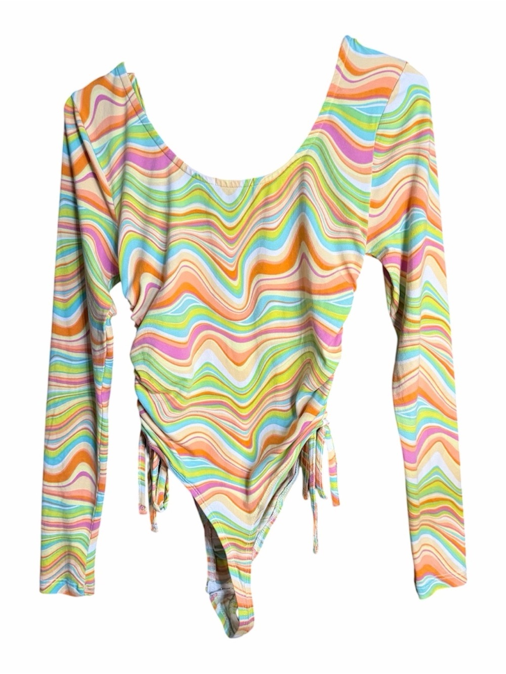 Almost Famous Pastel Swirl Long Sleeve Bodysuit - Picture 2 of 4